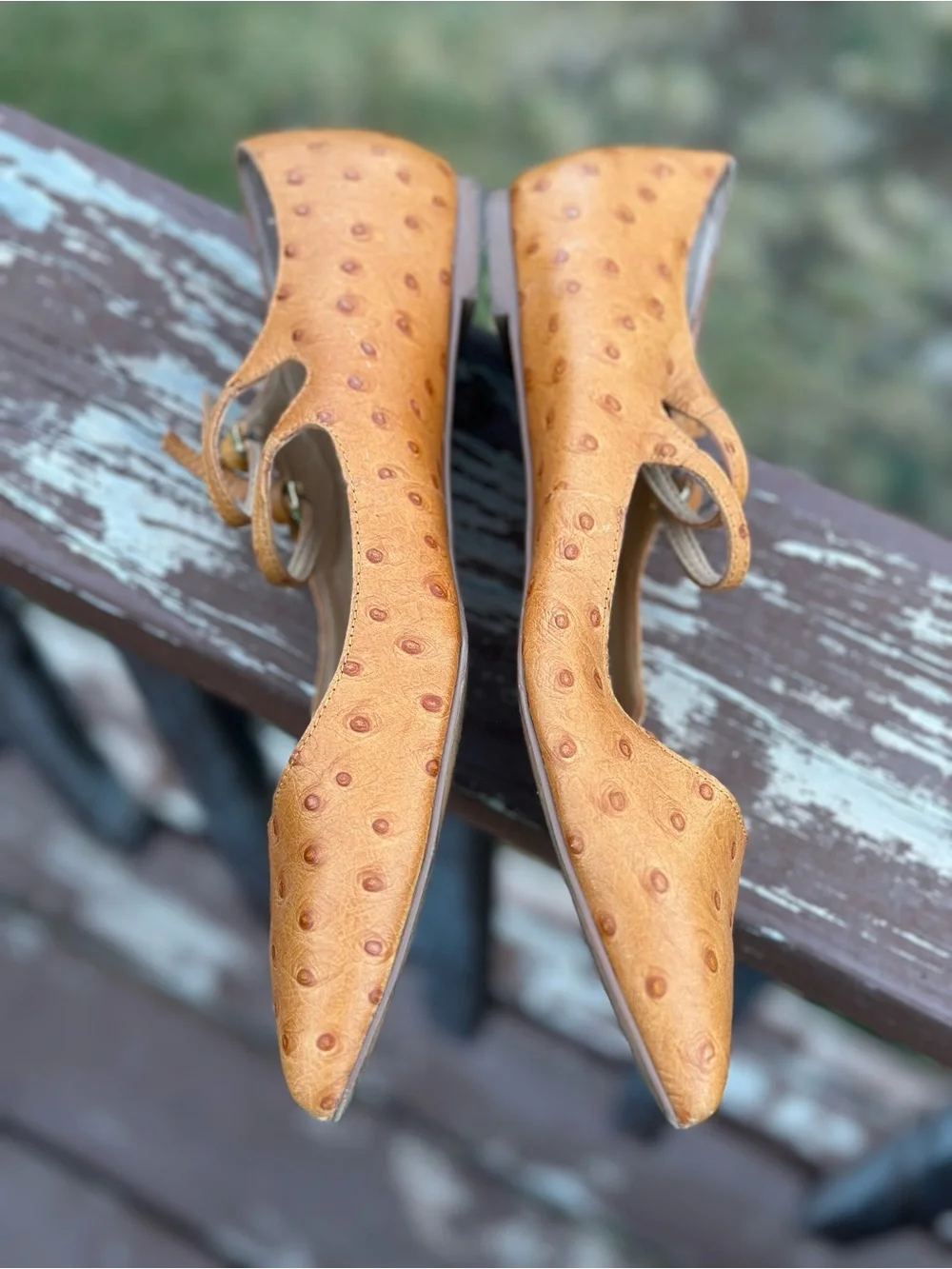Banana Republic Ostrich-Embossed Pointed Mary Janes in Tan
